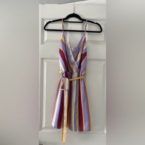 Striped mini dress with belt